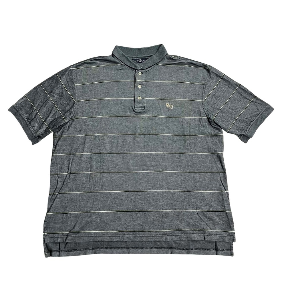 Izod Club International Tour Mens XL Polo Shirt Gray Striped Wake Forest WF Logo